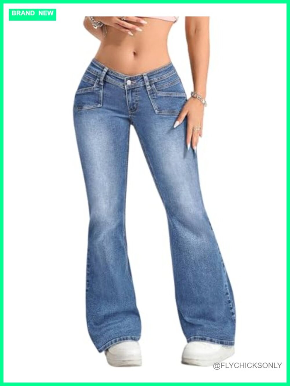 Women's Low Rise Flare Bell Bottom Jeans Stretch Denim